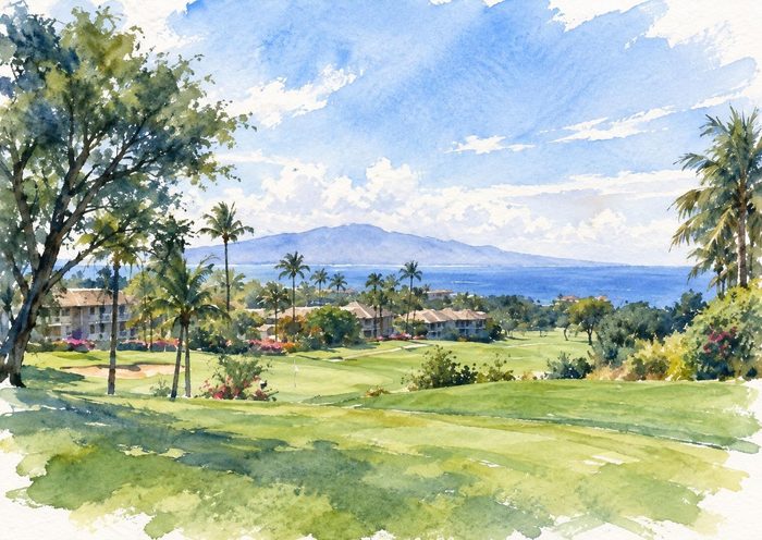 The Maui view as a loose watercolour