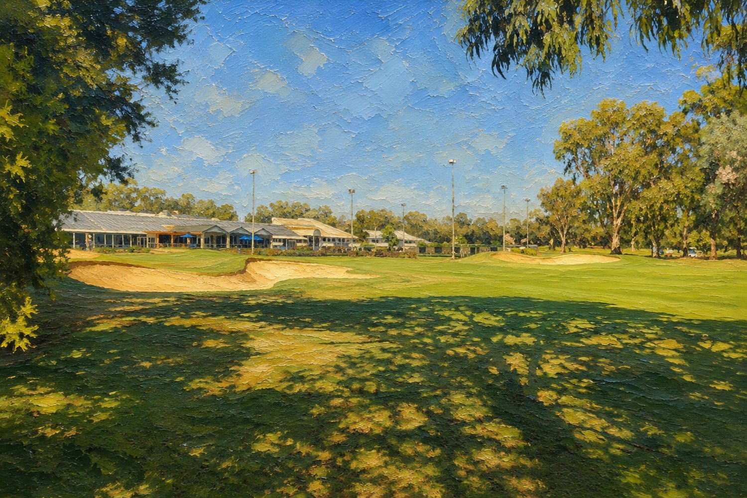 Oil painting artwork of the Yarrawonga clubhouse