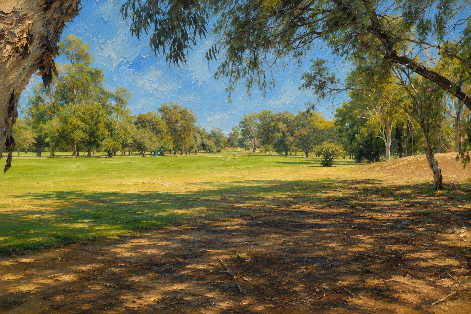 Oil painting artwork of the fairway at Yarrawonga